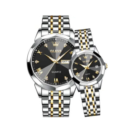 Oleves 9931 Model Couple Silver Black Dail