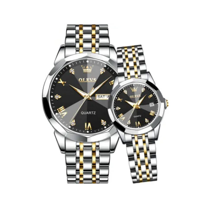 Oleves 9931 Model Couple Silver Black Dail